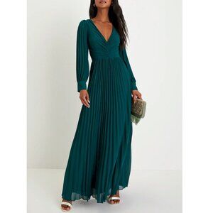 Sophisticated Grace Emerald Green Pleated Long Sleeve Maxi Dress Size Large New